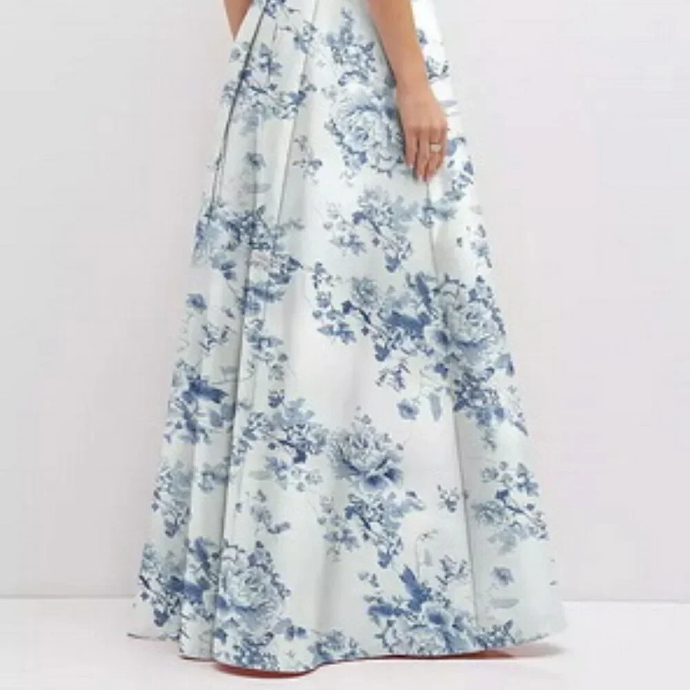 Alfred Sung Cottage Rose Larkspur Bustier Tie Back Gown D852FP - Picture 6 of 6